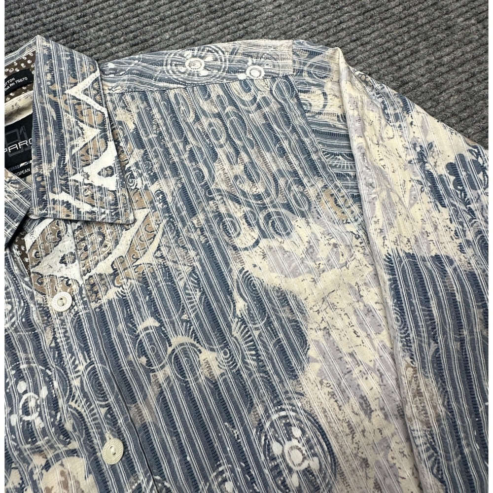 81 Parc Button Down Men Small Blue Abstract European Fabric Long Sleeve